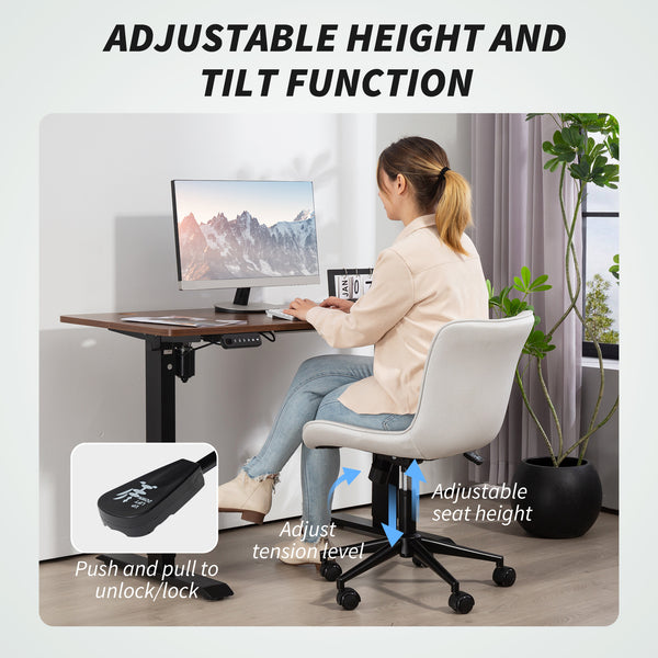 Chaise de bureau sans accoudoirs pivotante à 360°, hauteur et inclinaison réglables, blanc crème