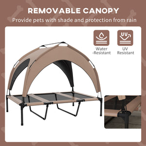 Raised Dog Bed Cooling Dog Cot w/ Canopy Washable Breathable Mesh, for Large Dogs, Coffee