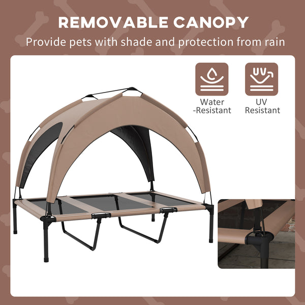 Raised Dog Bed Cooling Dog Cot w/ Canopy Washable Breathable Mesh, for Large Dogs, Coffee
