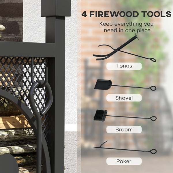 2-tier log rack with 4 accessories black