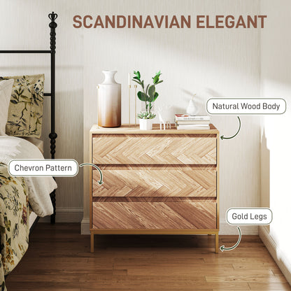 Commode de chambre avec système anti-basculement à 3 tiroirs pour salon, couloir, bois naturel