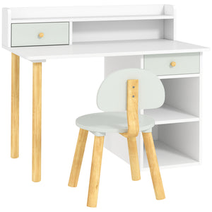 Desk and chairs with storage and shelves, for children aged 3 to 8, green