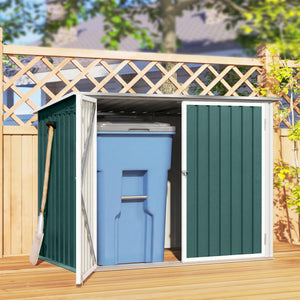 Storage shed with double door and lid for 2 bins