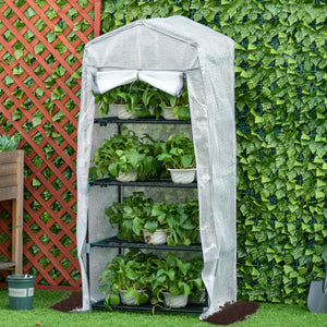 Portable outdoor greenhouse with 4 shelves and steel frame