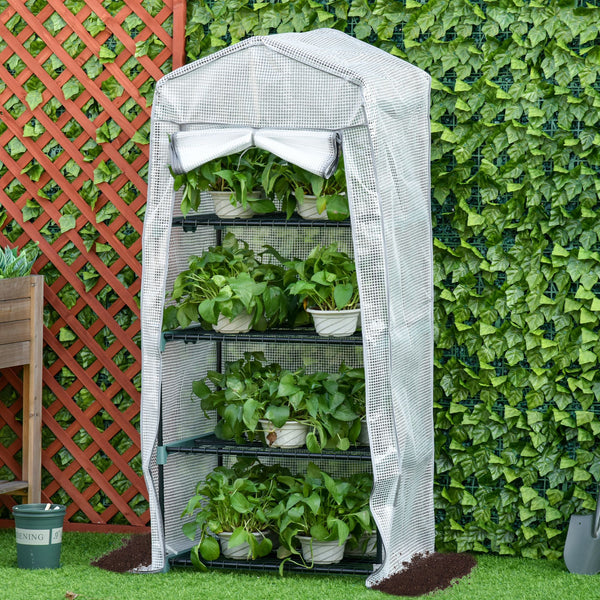 Portable outdoor greenhouse with 4 shelves and steel frame