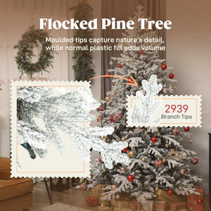 Sapin de Noël artificiel enneigé décoratif de 7 pi sapin, montage facile