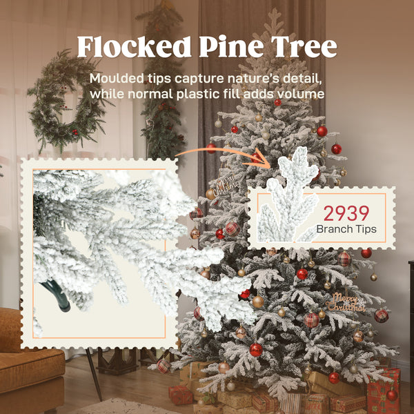 Sapin de Noël artificiel enneigé décoratif de 7 pi sapin, montage facile