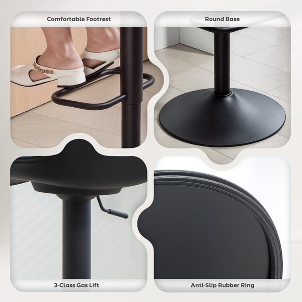 Set of 2 bar stools with swivel seats in faux leather, black