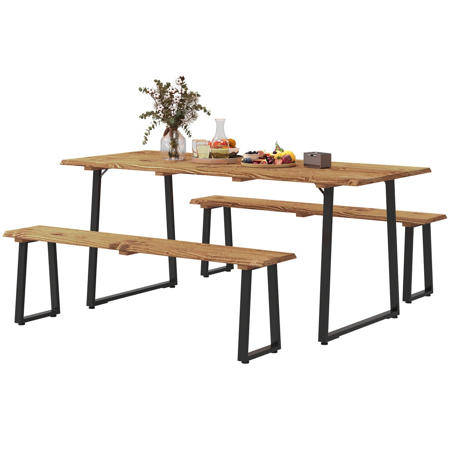 Ensemble table et banc de pique-nique pour 6 personnes avec trou pour parasol de 5 cm, plateau à lattes et structure en acier