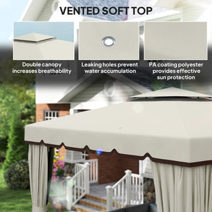 10' x 10' Outdoor Patio Gazebo Double Soft-top Garden Shelter Tent with Curtains, & Mesh Screen Drapes, Cream White