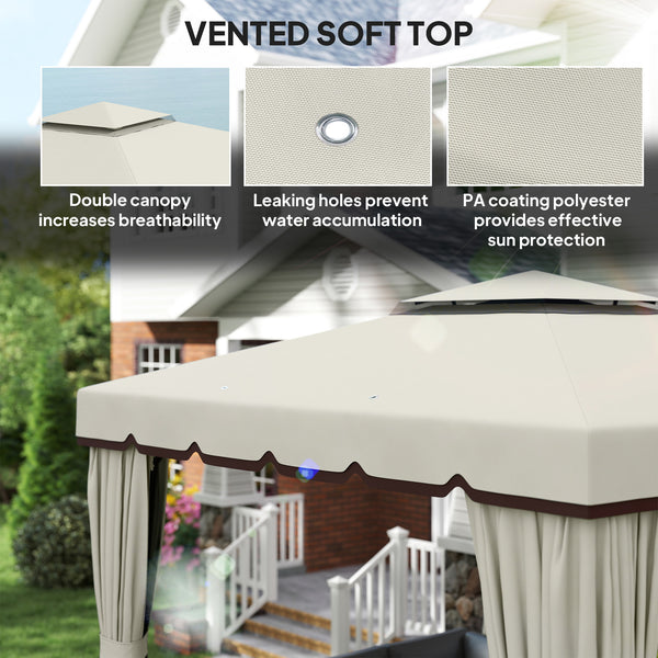 10' x 10' Outdoor Patio Gazebo Double Soft-top Garden Shelter Tent with Curtains, & Mesh Screen Drapes, Cream White