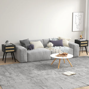Lot de 2 tables de chevet bohèmes avec 2 tiroirs en rotin, noir