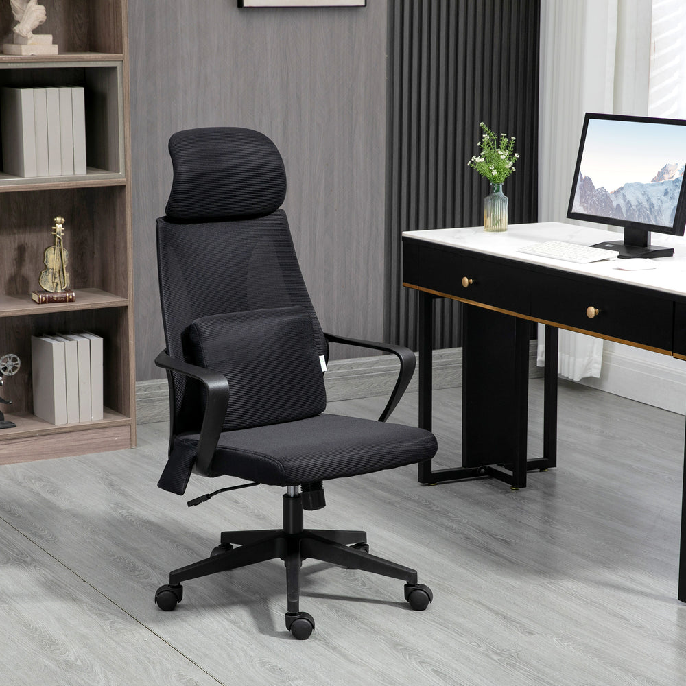 High-back office chair with lumbar massage cushion