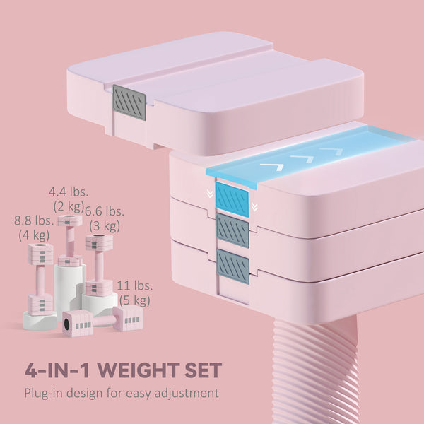 Ensemble de 2 haltères ajustables de 2 à 11 lb avec plaques amovibles – Rose