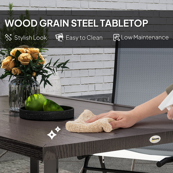 Table à manger d'extérieur avec trou pour paraso, table de patio en acier pour 6 personnes, marron foncé