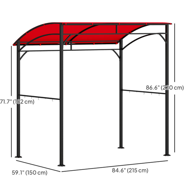 Abri pour barbecue avec structure en acier et crochets, rouge bordeaux