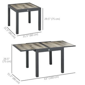 Extendable dining table with aluminum frame and plastic top, beige