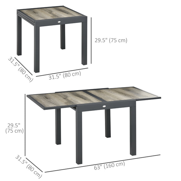 Extendable dining table with aluminum frame and plastic top, beige