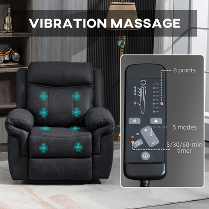 Fauteuil inclinable manuel avec massage par vibrations, poches latérales, fauteuil inclinable en microfibre, noir