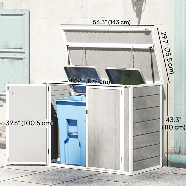 Abri de jardin pour poubelle avec couvercle à chaîne, gris clair