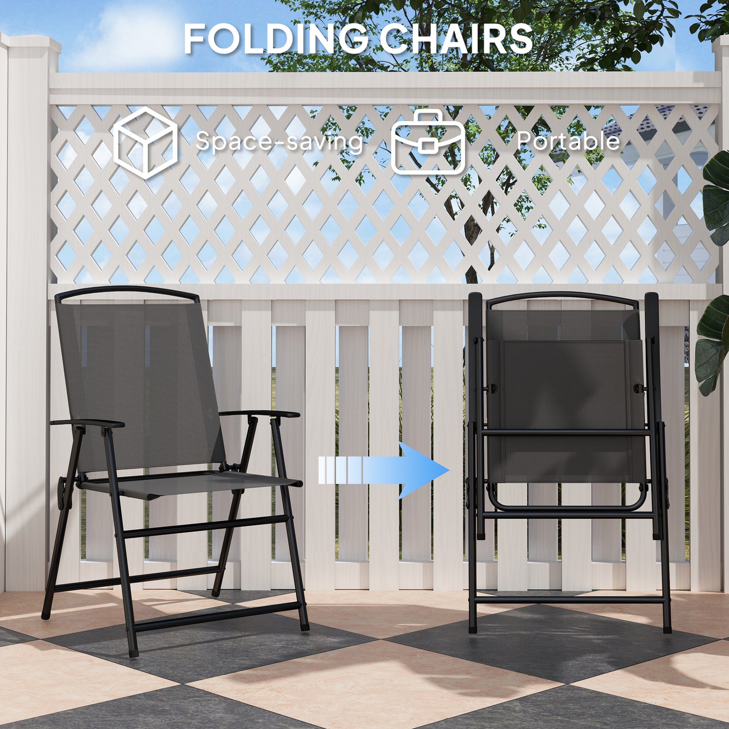 Outsunny 5 Piece Outdoor Dining Set with Glass Table and 4 Folding Mesh Chairs, Small Garden Furniture, Grey