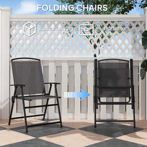 Ensemble de salle à manger d'extérieur 5 pièces avec table en verre et 4 chaises pliantes en filet, petit mobilier de jardin, gris