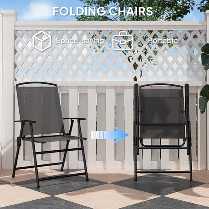 Outsunny 5 Piece Outdoor Dining Set with Glass Table and 4 Folding Mesh Chairs, Small Garden Furniture, Grey