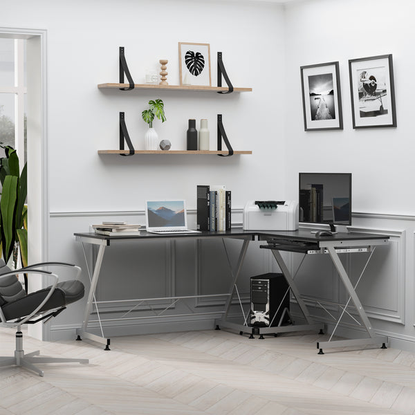 Bureau d'ordinateur en L, meuble de bureau à domicile