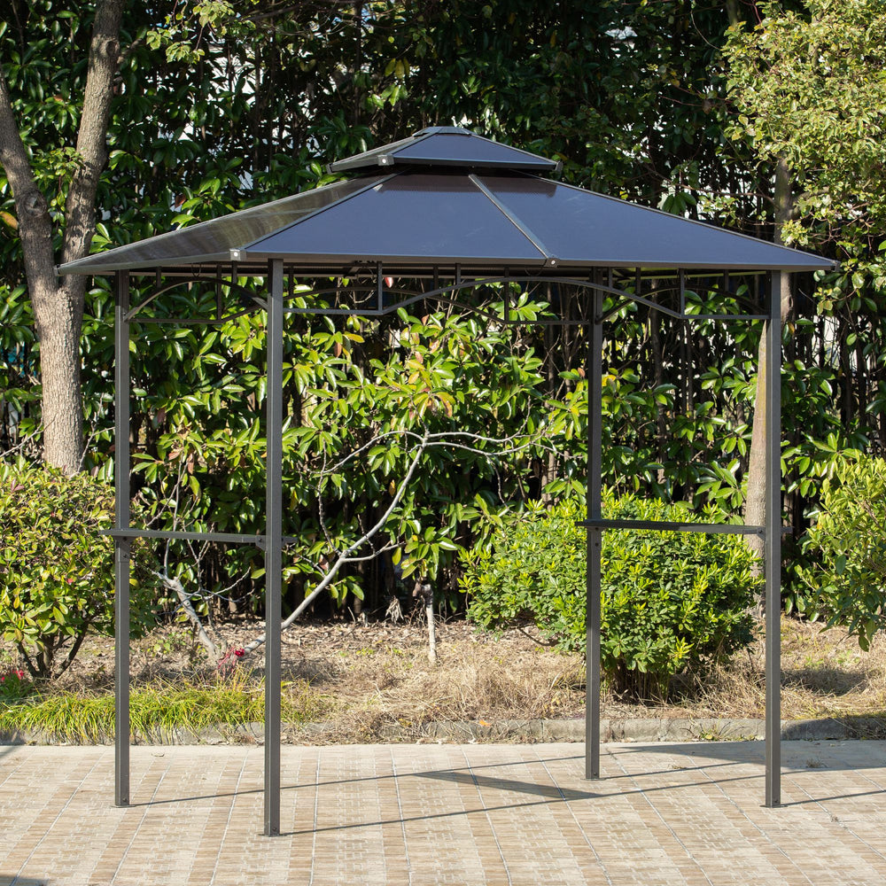 Outsunny 8' x 5' Barbecue Grill Gazebo Tent Outdoor BBQ Canopy with Side Shelves Double Layer PC Roof Aluminum |