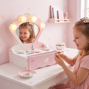 Coiffeuse de jeu pour enfant avec miroir lumineux, tiroir et 8 accessoires