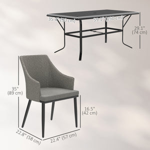 Ensemble de meubles de jardin 7 pièces en osier avec coussins, trou pour parasol, plateau à lattes, pour jardin, véranda, balcon