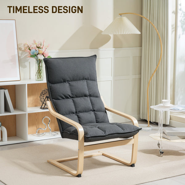 Fauteuil d'appoint rembourré avec pieds et accoudoirs incurvés, gris foncé