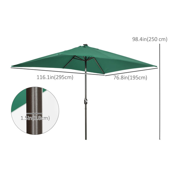 9.7-foot rectangular patio umbrella with crank handle and LED lighting 