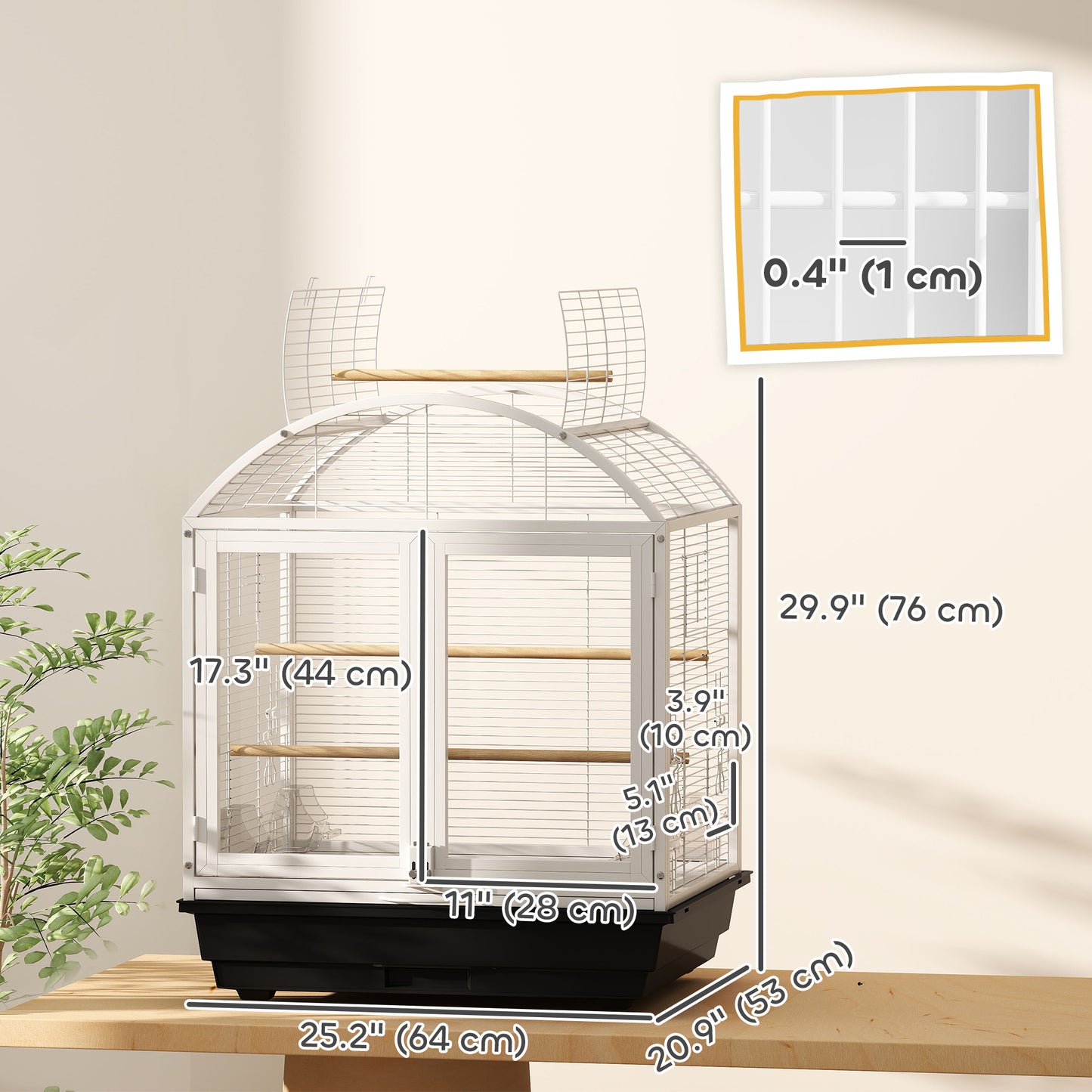 76cm Bird Cage with Removable Tray and Wheeled Stand, Dark Grey