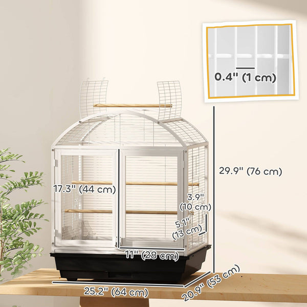 Cage à oiseaux de 76 cm avec plateau amovible et support à roulettes, gris foncé