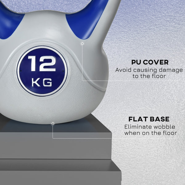 Kettlebell de 26 lb avec poignée large et base stable – Bleu foncé et gris