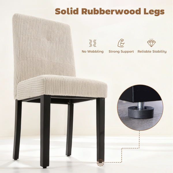 Ensemble de 4 chaises de salle à manger modernes avec pieds en bois d'hévéa et assise rembourrée, beige