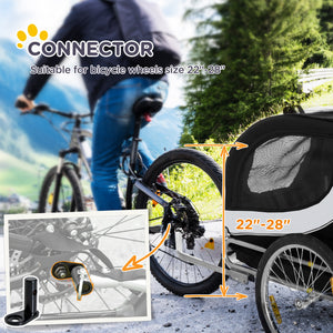 Dog bike trailer with hitch, reflectors and flag, white