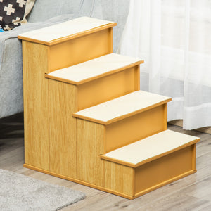 Dog stairs with non-slip covering, natural wood