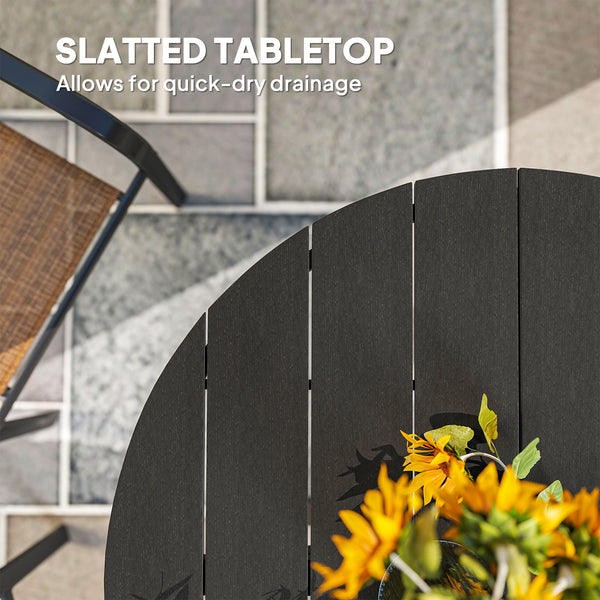 46.5" Outdoor Dining Table for 6, Round Picnic Table with Slatted Top for Balcony, Porch, Black