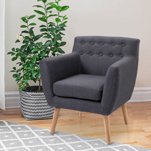 Fauteuil d'appoint en lin avec structure en bois et rembourrage épais, gris foncé