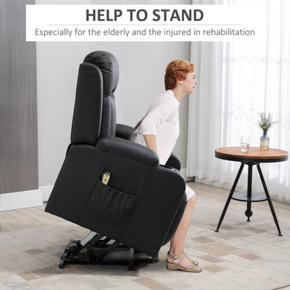 Fauteuil releveur électrique, fauteuil inclinable en cuir PU avec repose-pieds, télécommande, poches latérales et porte-gobelets, noir