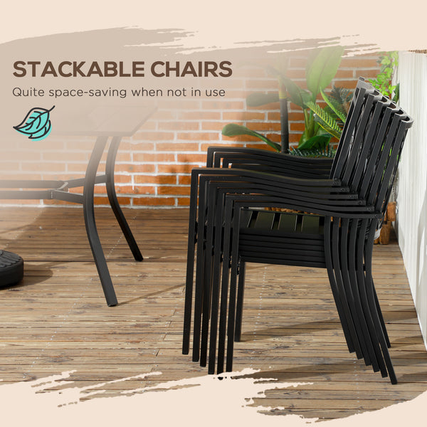 7-Piece Outdoor Dining Set with Stacking Chairs and Wooden Seat, Brown