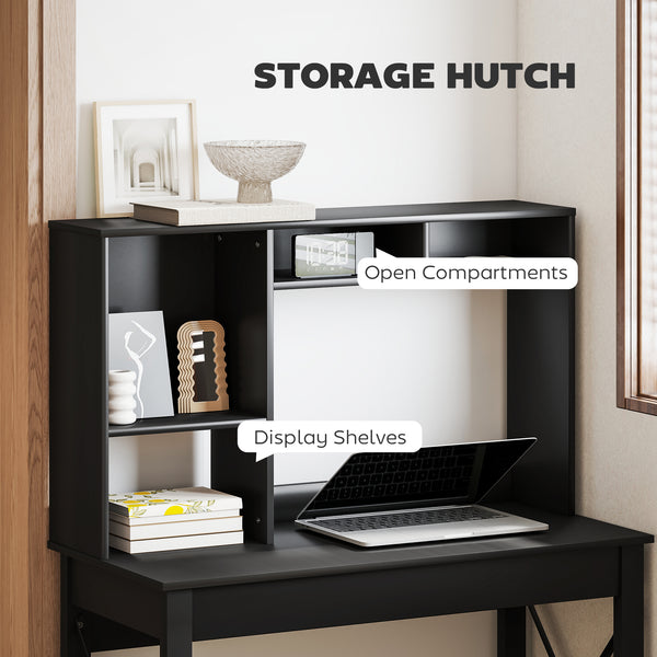 Computer desk with shelf, storage and open compartments, black