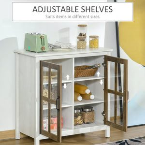 Kitchen Sideboard with 2 Glass Doors and Adjustable Shelf for Dining Room or Living Room, Antique White