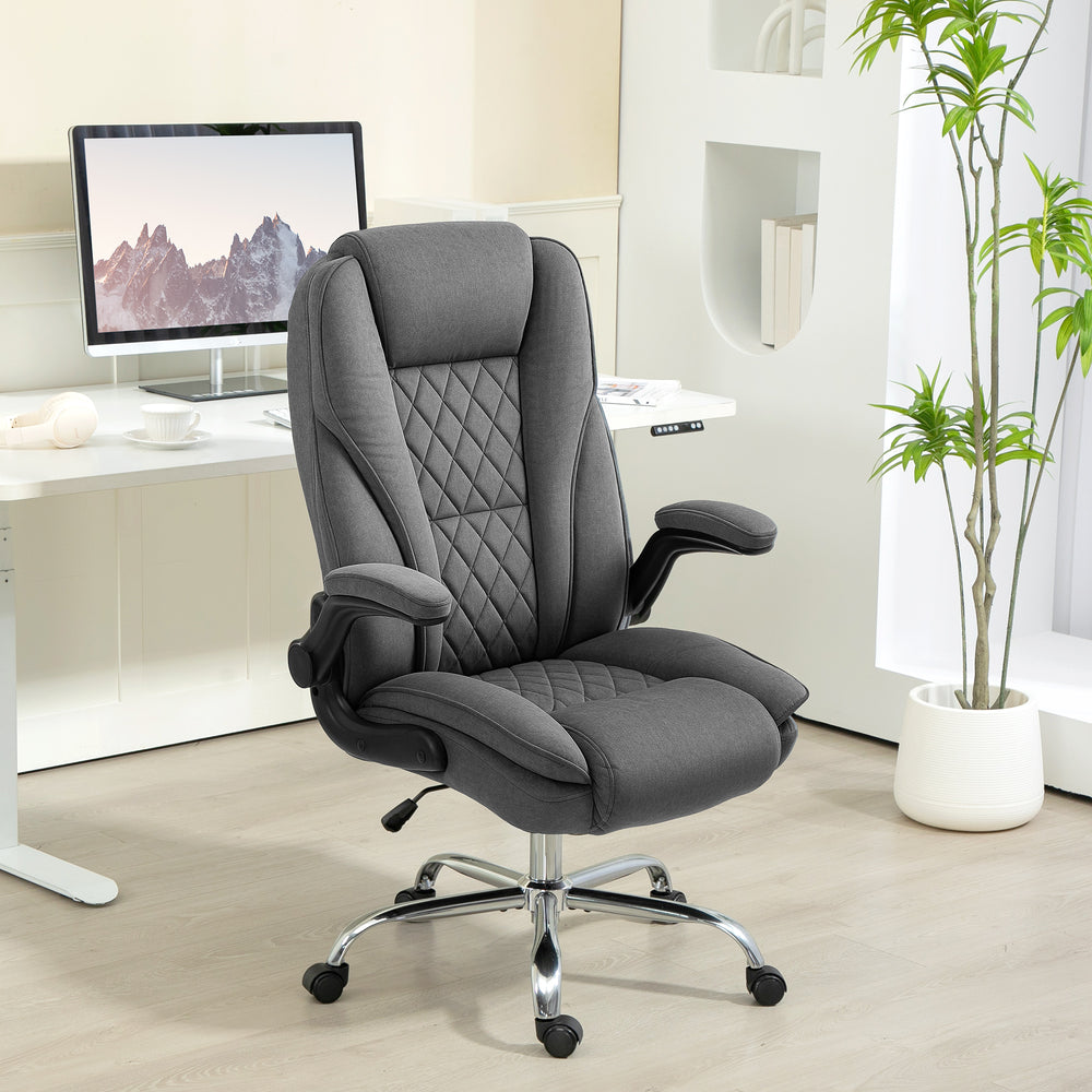 Fauteuil de bureau en tissu à motif diamant, gris foncé