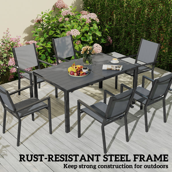 7-Piece Outdoor Dining Set with Stackable Chairs, Rustproof Steel