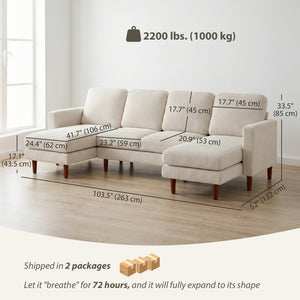 Sectional Sofa, Corduroy U Shaped Couch with Double Chaise and Spring Cushions, 2200lb Capacity, Beige