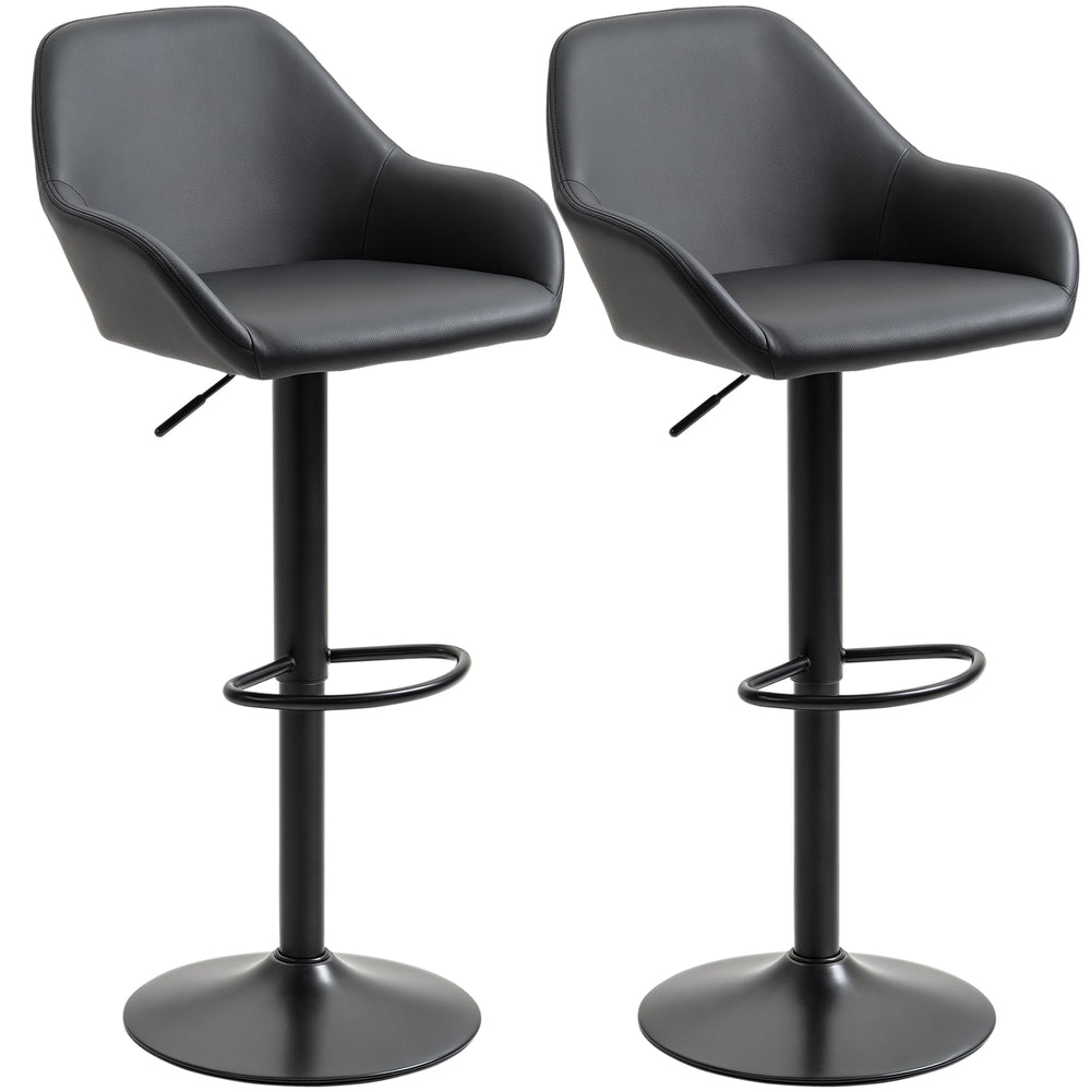 Set of 2 adjustable bar stools in faux leather, black.