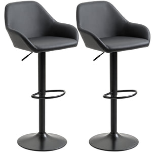 Set of 2 adjustable bar stools in faux leather, black.